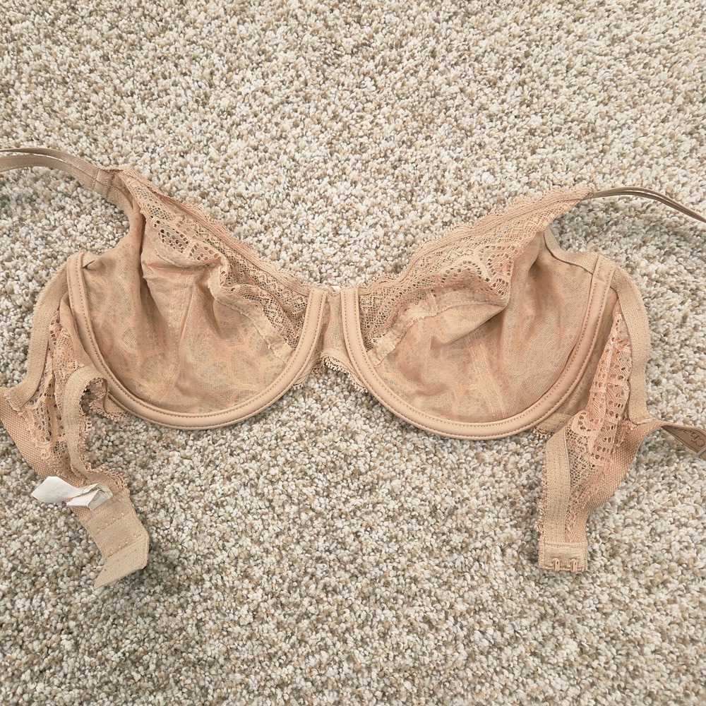 Chantelle Rive Gauche Lace Bra 32DD Full Coverage Nude Beige Underwire Unlined - Picture 3 of 4